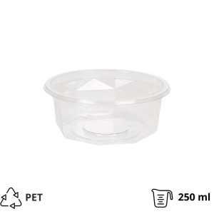 Posodica PET 250 ml d=116 mm h=45 mm prozorna, brez pokrova [100 kos/pak]