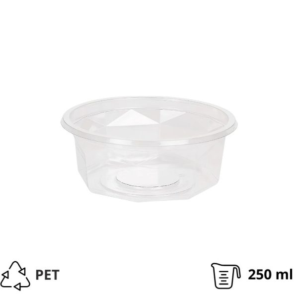 Posodica PET 250 ml d=116 mm h=45 mm prozorna, brez pokrova [100 kos/pak]