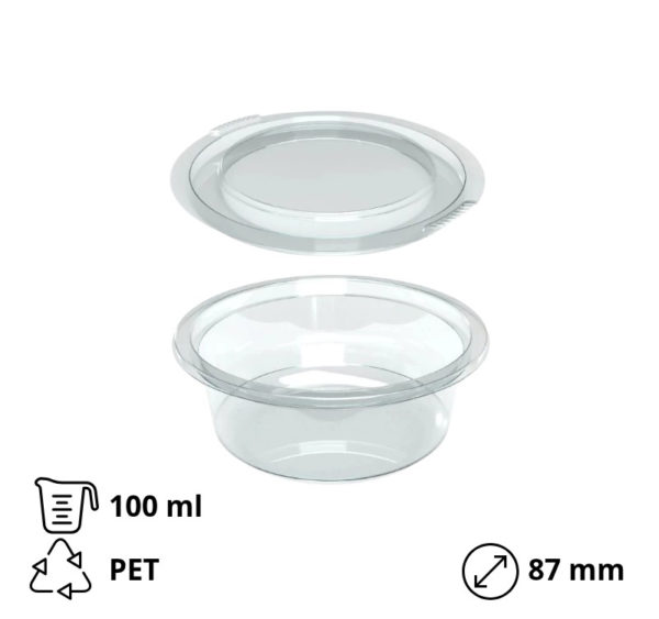 Posodica za omako s pokrovom PET 100 ml, 50 kos (komplet)