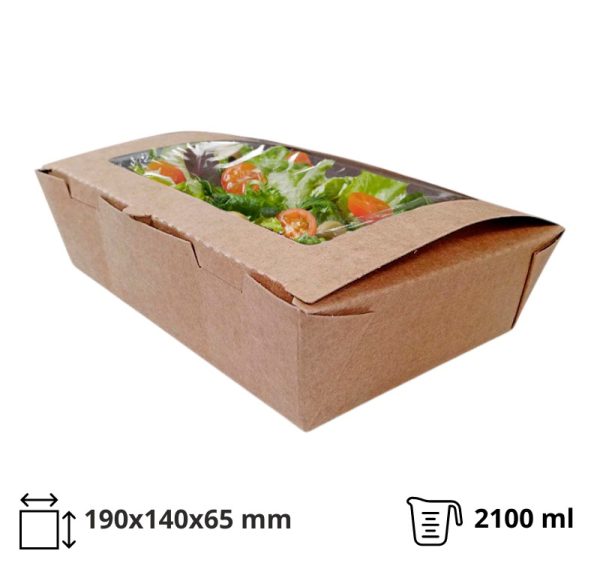 Papirnata posoda z oknom 2100 ml 190x140x65 mm kraft 50 kos