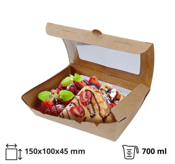 Papirnata posoda z oknom 700 ml 150x100x45 mm kraft 50 kos