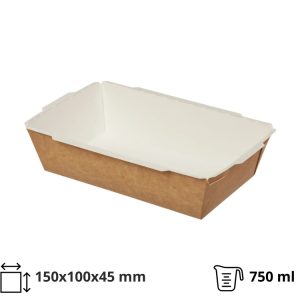 Papirnata posoda 750 ml 150x100x45 mm kraft, brez pokrova 50 kos