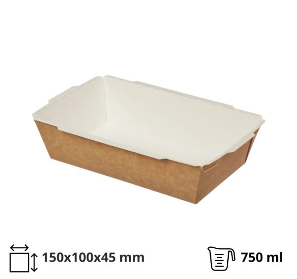Papirnata posoda 750 ml 150x100x45 mm kraft, brez pokrova 50 kos