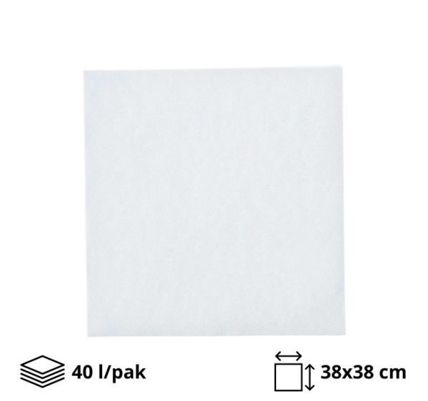 Papirnate serviete 2 sl 38×38 cm bele 40 l/pak