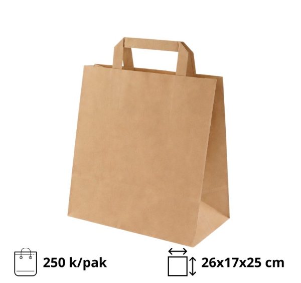 Papirnata nosilna vrečka z ravnim ročajem 260x170x250 mm kraft 250 kos