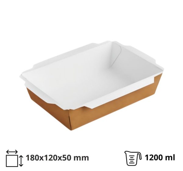 Papirnata posoda 1200 ml 180×120х50 mm kraft, brez poklopca 50 kos
