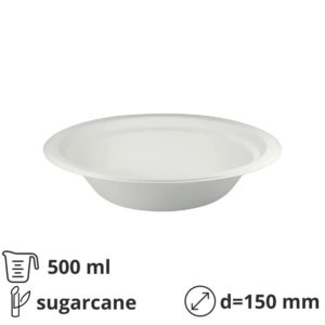 Krožnik BIO (sugarcanes) globoko 500 ml d=150 mm bele [50 kos/pak]