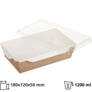 Papirnata posoda 1200 ml 180×120х50 mm kraft s pokrovom, 100 kos (komplet)