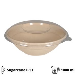 Embalaža BIO (sugarcanes) d-200mm h-65mm, 1000ml s pokrovom, 50 kos (komplet)