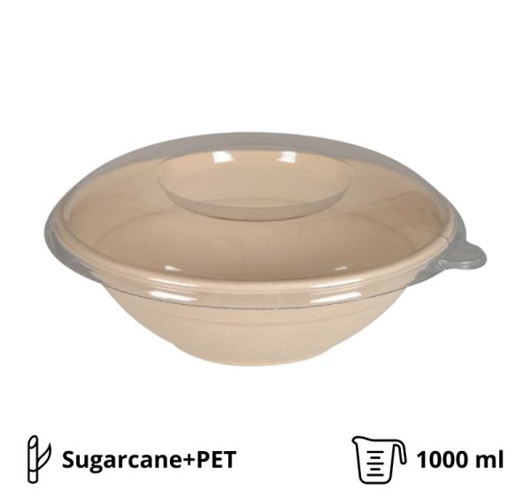 Embalaža BIO (sugarcanes) d-200mm h-65mm, 1000ml s pokrovom, 50 kos (komplet)