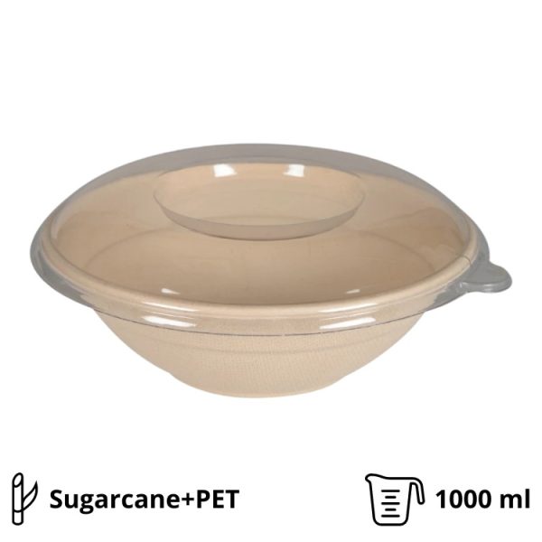 Embalaža BIO (sugarcanes) d-200mm h-65mm, 1000ml s pokrovom, 50 kos (komplet)
