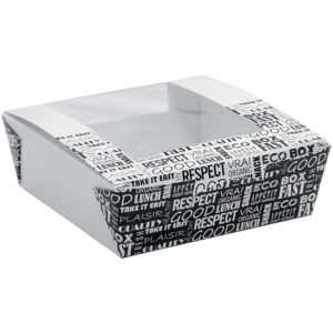 Papirnata škatla z oknom 1300 ml 140x140x65 mm Black&White (50 kos/pak)