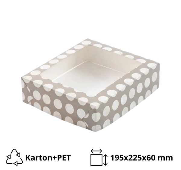 Škatla za sladico z oknom 195х225х60 mm, siva s pikami poklopac+spodaj, 20 kos (komplet)