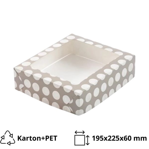 Škatla za sladico z oknom 195х225х60 mm, siva s pikami poklopac+spodaj, 20 kos (komplet)