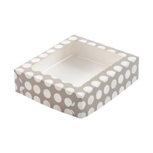 Škatla za sladico z oknom 195х225х60 mm, siva s pikami poklopac+spodaj, 20 kos (komplet)