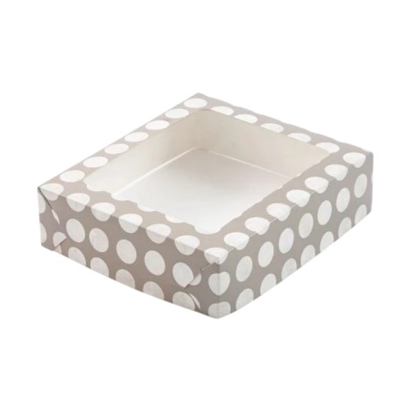 Škatla za sladico z oknom 195х225х60 mm, siva s pikami poklopac+spodaj, 20 kos (komplet)