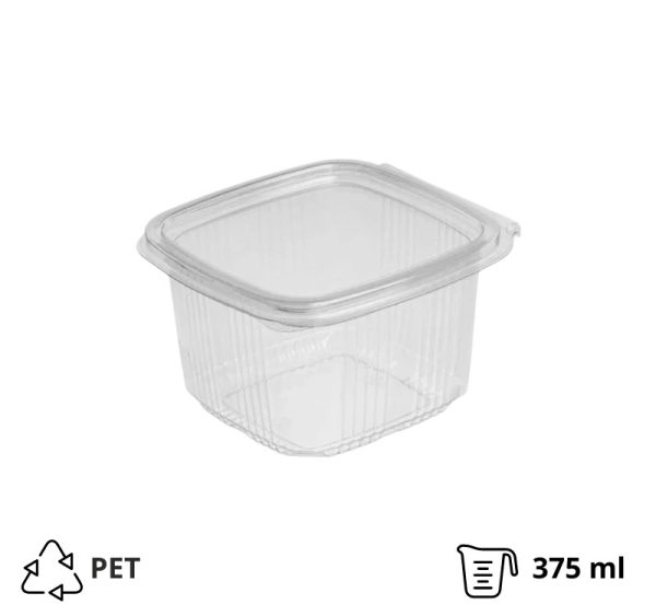 Posoda z ravnim pokrovom PET 375 ml 87x90x65 prozorna [100 kos/pak]