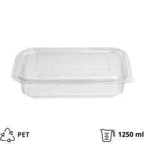 Posoda z ravnim pokrovom PET 1250 ml 212x152x45 prozorna [50 kos/pak]