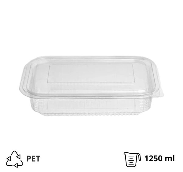 Posoda z ravnim pokrovom PET 1250 ml 212x152x45 prozorna [50 kos/pak]