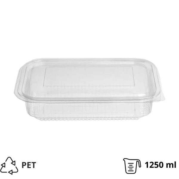 Posoda z ravnim pokrovom PET 1250 ml 212x152x45 prozorna [50 kos/pak]