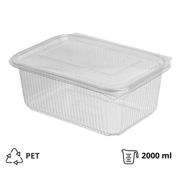 Posoda z ravnim pokrovom PET 2000 ml 214x150x87 prozorna [50 kos/pak]