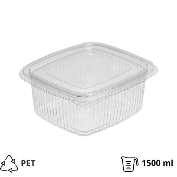 Posoda z ravnim pokrovom PET 1500 ml 214х150х58 HEAVY prozorna [50 kos/pak]
