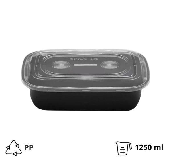 Posodica s pokrovom PP AMERICAN STYLE 1250 ml 217x146x64 mm črna [50 kos/pak]