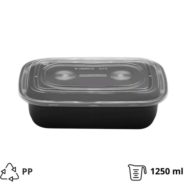 Posodica s pokrovom PP AMERICAN STYLE 1250 ml 217x146x64 mm črna [50 kos/pak]