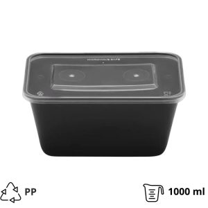 Posodica s pokrovom PP 1000 ml 176x124x80 mm črna [50 kos/pak]
