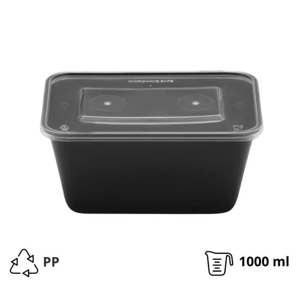 Posodica s pokrovom PP 1000 ml 176x124x80 mm črna [50 kos/pak]