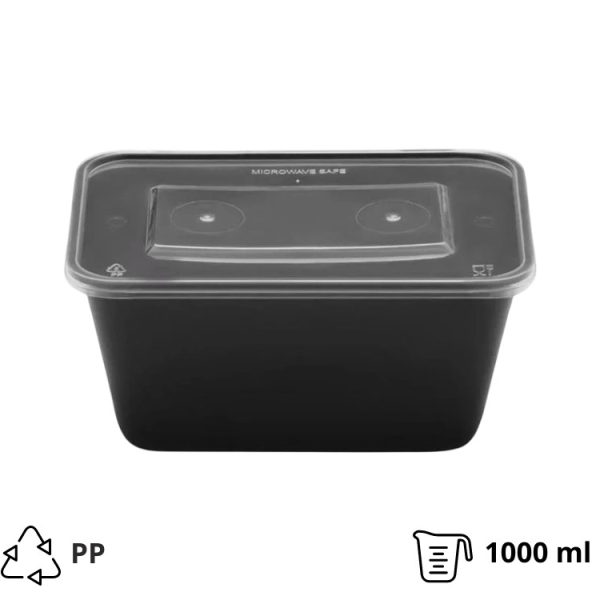 Posodica s pokrovom PP 1000 ml 176x124x80 mm črna [50 kos/pak]