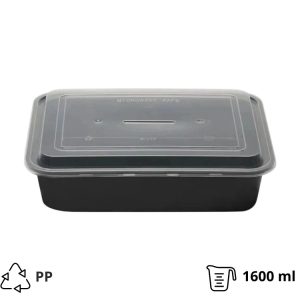 Posodica s pokrovom PP 1600 ml 239x188x55 mm črna [50 kos/pak]