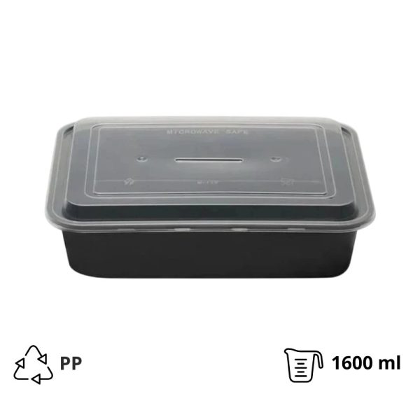 Posodica s pokrovom PP 1600 ml 239x188x55 mm črna [50 kos/pak]