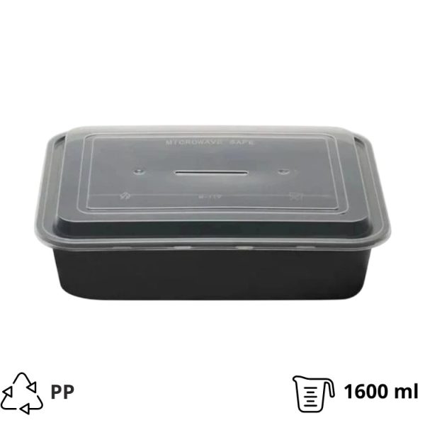 Posodica s pokrovom PP 1600 ml 239x188x55 mm črna [50 kos/pak]