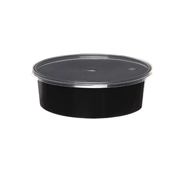 Posodica PP 600 ml d=145 mm h=46 mm črna s pokrovom [50 kos/pak]