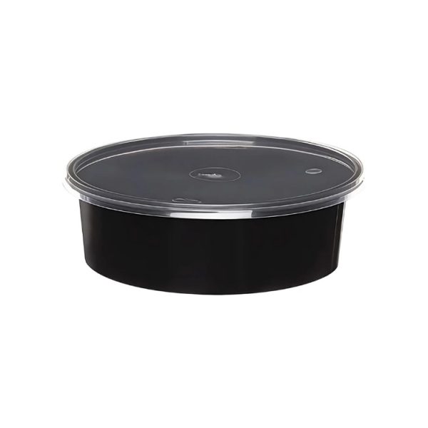 Posodica PP 600 ml d=145 mm h=46 mm črna s pokrovom [50 kos/pak]