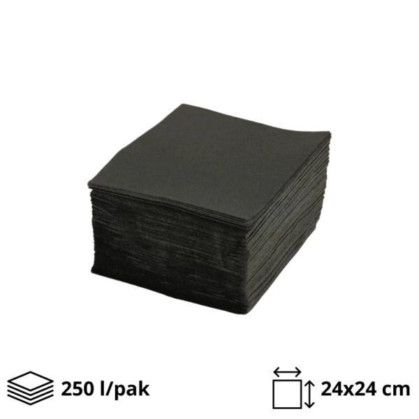 Papirnate serviete 2 sl 24×24 cm 250 l/pak, črni