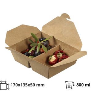 Papirnata posoda z ločevalnikom 800ml 170x135x50 mm dvostranski kraft 50 kos