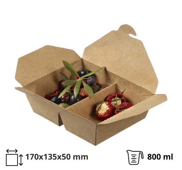 Papirnata posoda z ločevalnikom 800ml 170x135x50 mm dvostranski kraft 50 kos