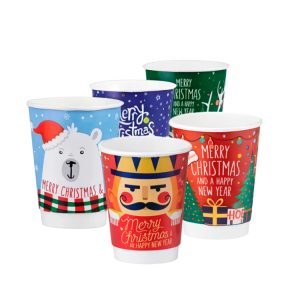 Papirnati kozarci 240 (280) ml d=80 mm 2-slojni Christmas Mix 5 modelov, 25 kos [4 kos/pak]