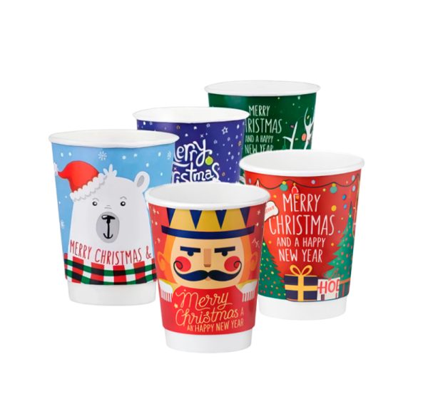 Papirnati kozarci 240 (280) ml d=80 mm 2-slojni Christmas Mix 5 modelov, 25 kos [4 kos/pak]