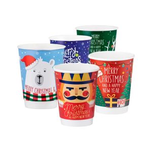 Papirnati kozarci 300 (360) ml d=90 mm 2-slojni Christmas Mix 5 modelov, 25 kos [4 kos/pak]