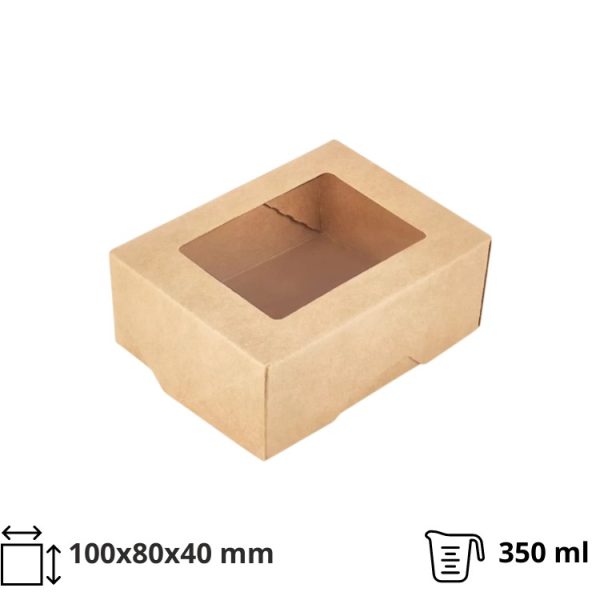 Papirnata posoda z oknom 350 ml 100x80x40 mm kraft 25 kos