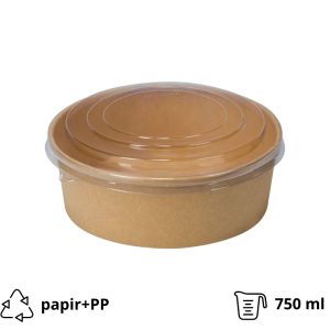 Papirnata posoda s pokrovom 750 ml d=150 mm kraft, komplet, 50 kos