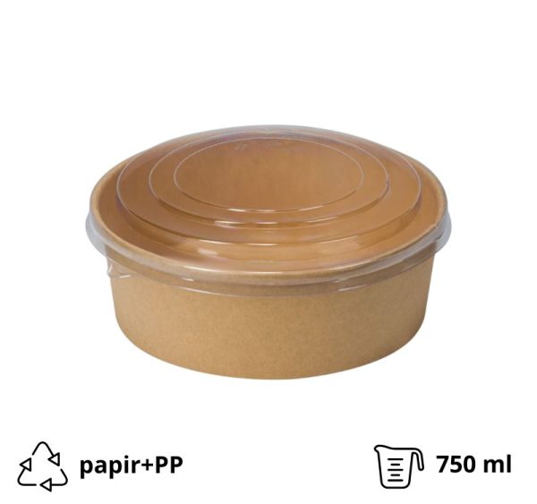 Papirnata posoda s pokrovom 750 ml d=150 mm kraft, komplet, 50 kos