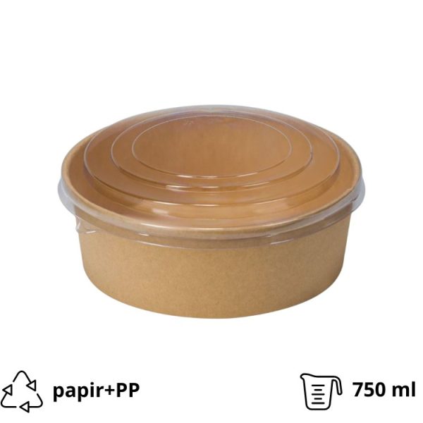 Papirnata posoda s pokrovom 750 ml d=150 mm kraft, komplet, 50 kos