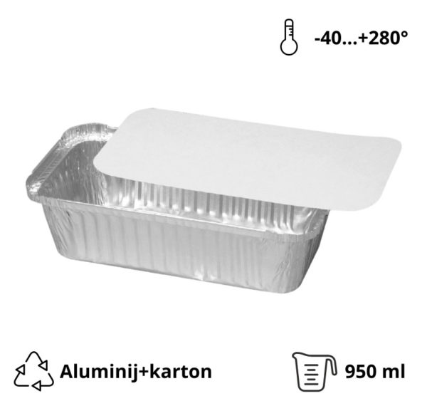 Alu posodica s pokrovom 950 ml  225x113x58 mm, 100 kos (komplet)