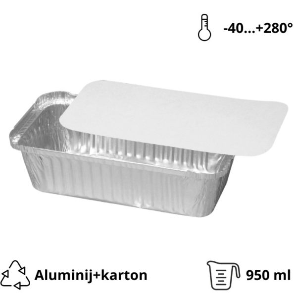 Alu posodica s pokrovom 950 ml  225x113x58 mm, 100 kos (komplet)