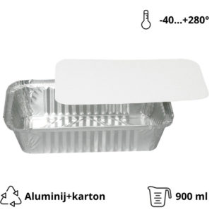 Alu posodica s pokrovom 900 ml 211x145x47 mm, 100 kos (komplet)