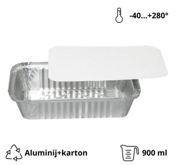 Alu posodica s pokrovom 900 ml 211x145x47 mm, 100 kos (komplet)